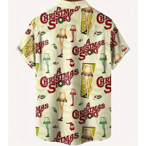 Men's XXL A Christmas Story Movie Theme Print Short Sleeve Hawaiian Shirt #F - Picture 2 of 5